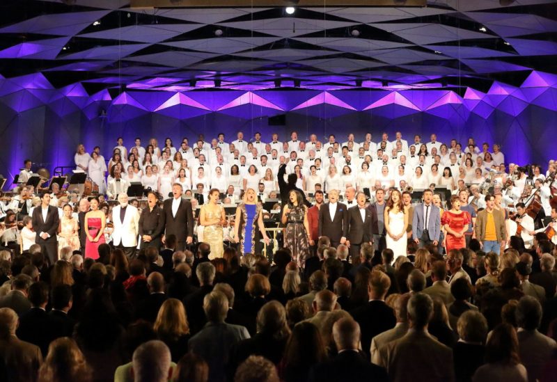 Bernstein Centennial Celebration at Tanglewood ends with full cast singing Somewhere as an encore; Hilary-Scott photo.